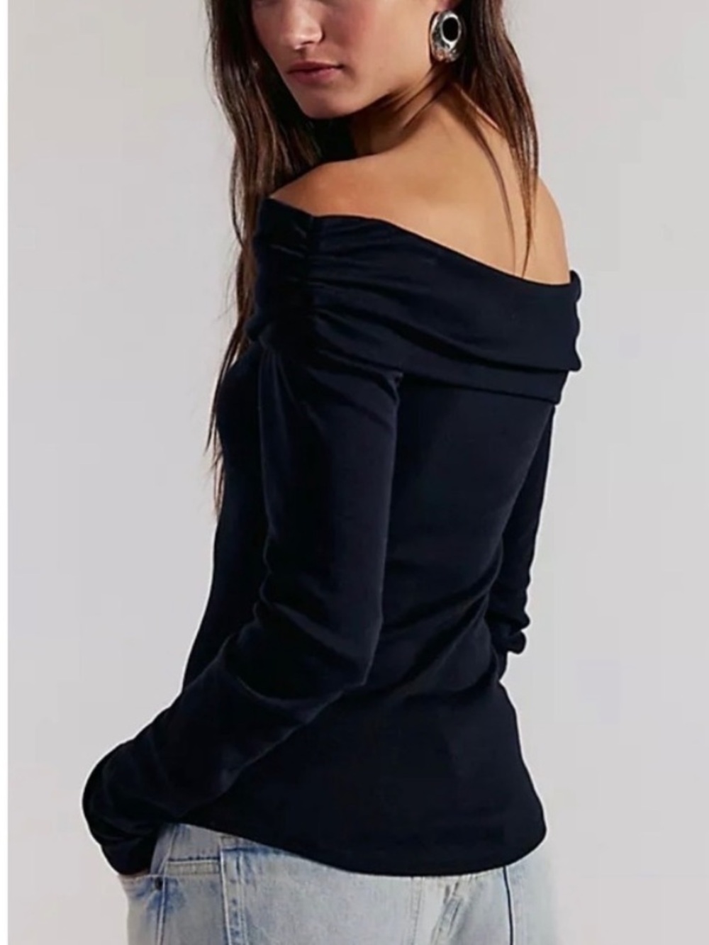 Free People off shoulder long sleeve top in black NEW
